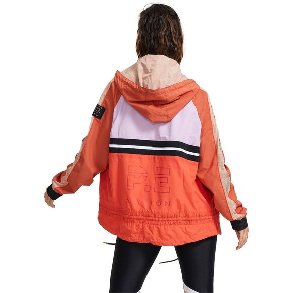 P.E. Nation Women's Colorblock Man Down Windbreaker Jacket Hood Size 2XS 3224 - Picture 6 of 16